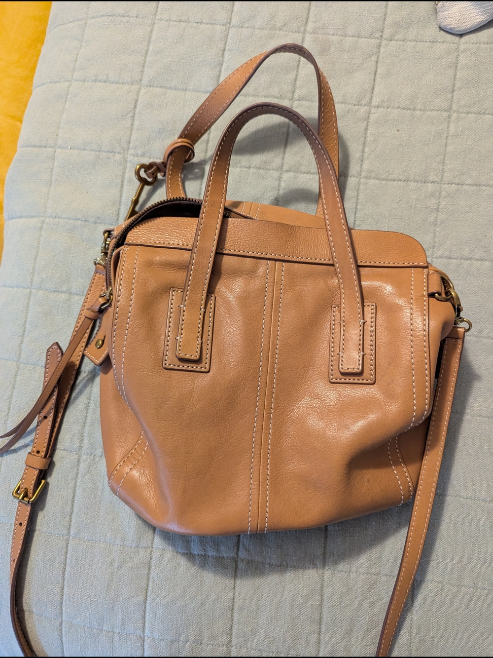 Fossil Cognac Leather Satchel with Key Charm - Picture 2 of 4
